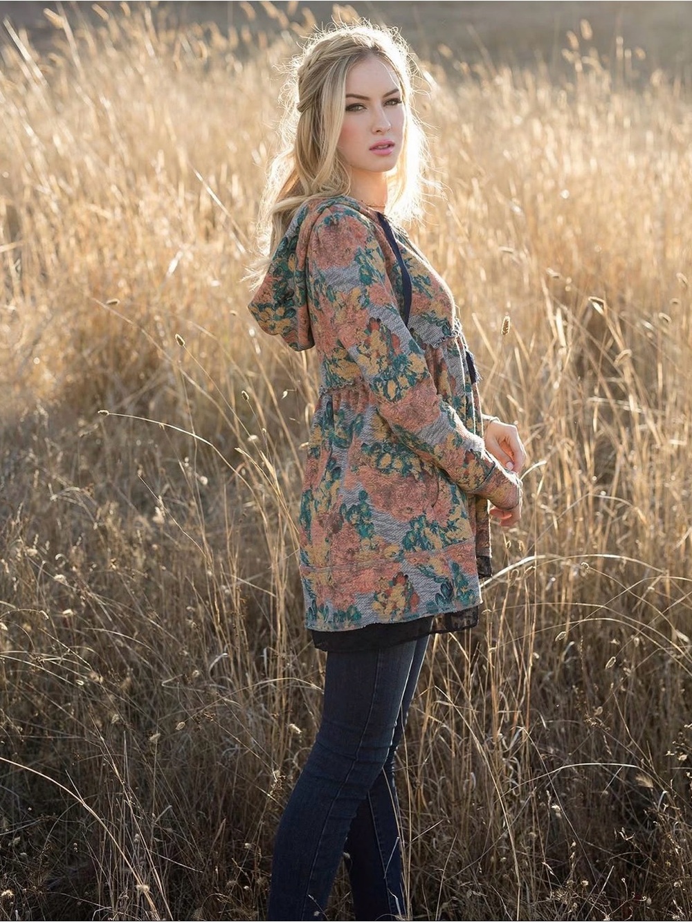 Evy’s Tree Sophie Hooded Tunic Jacket Vintage Floral L